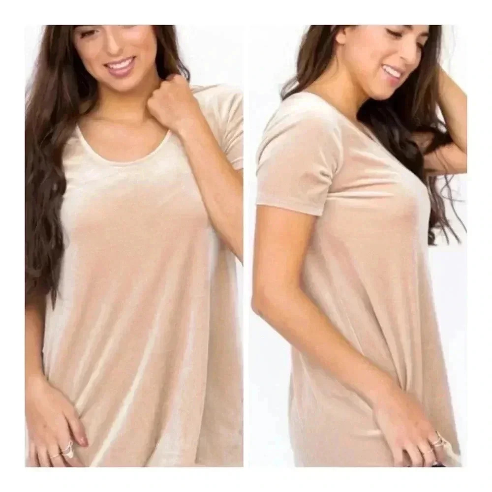 Agnes & Dora Size XS Beige Cream Everyday Tee Velour Velvet Top Short Sleeve NEW